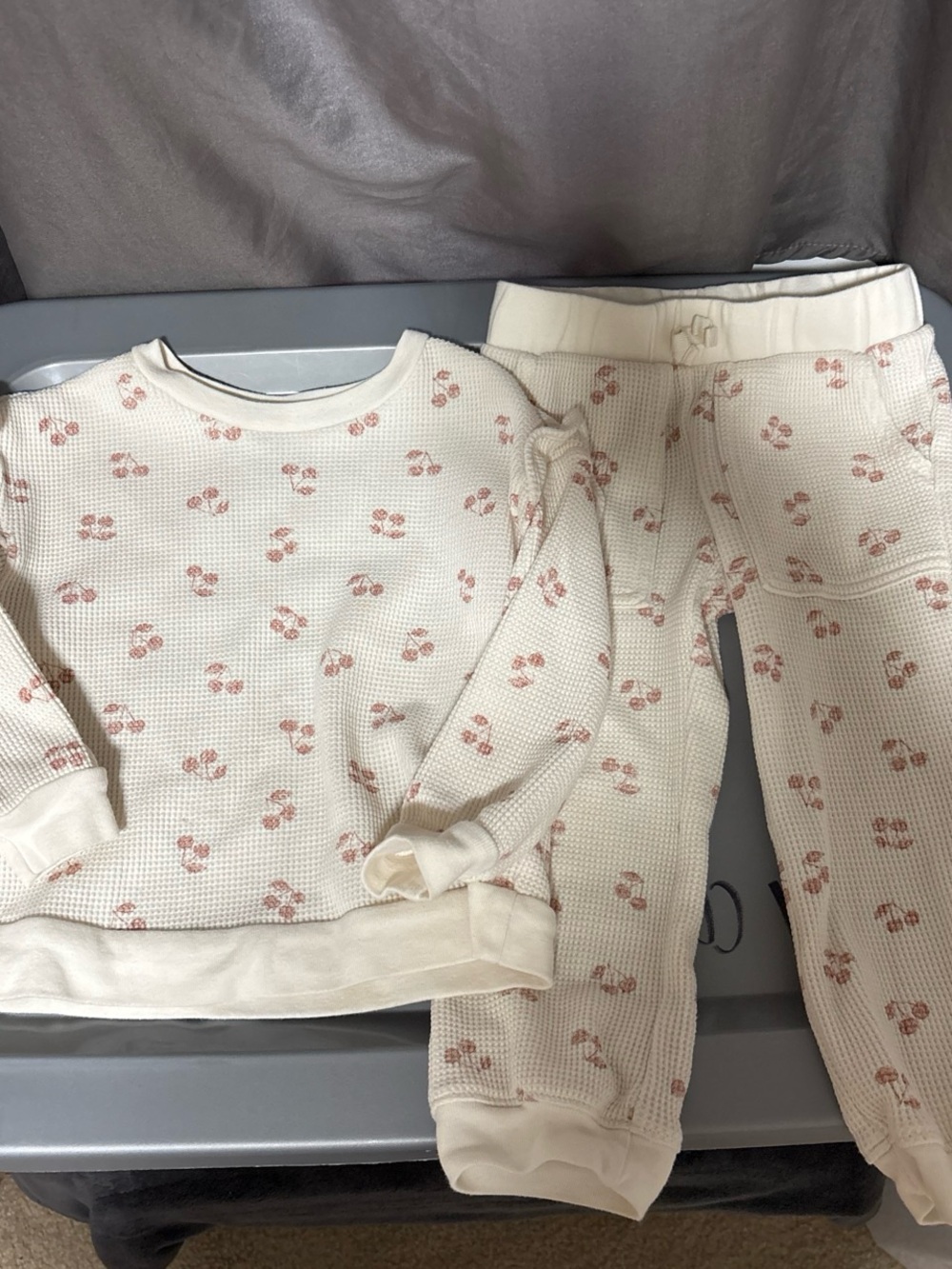 Carter's Cream Waffle Knit Pajama Set with Pink Floral Print